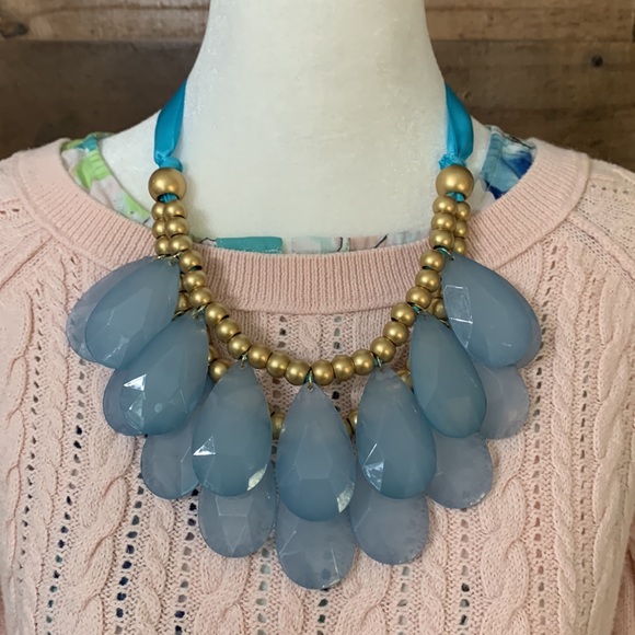 Jewelry - 🍃🌸 Beautiful Blue/Gold Necklace with Ribbon Tie